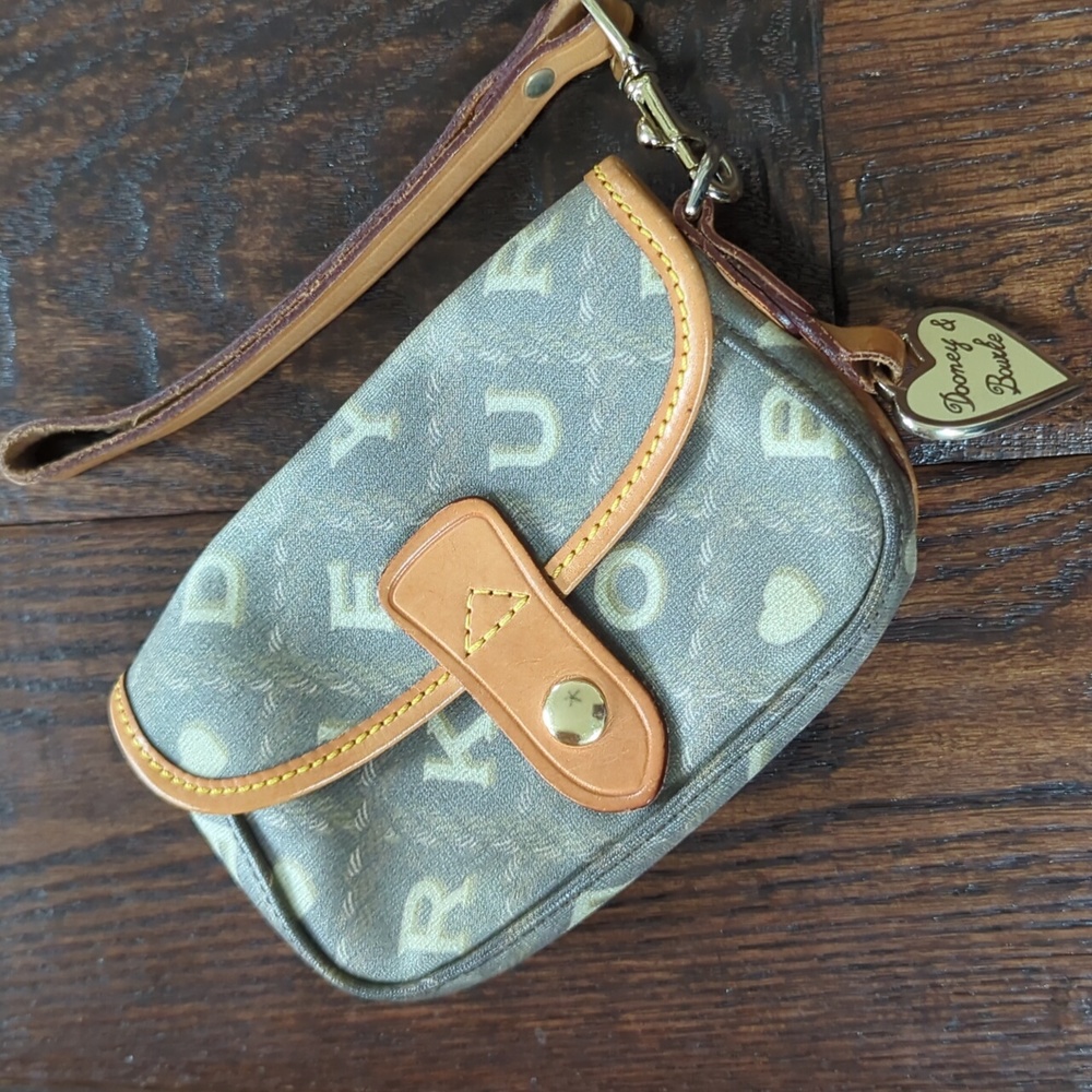 DOONEY & BOURKE I Coasted Canvas & Leather Logo Monogram Print Tiny Wristlet